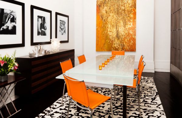 schwarz weiß bilder interior design mit schwung orange