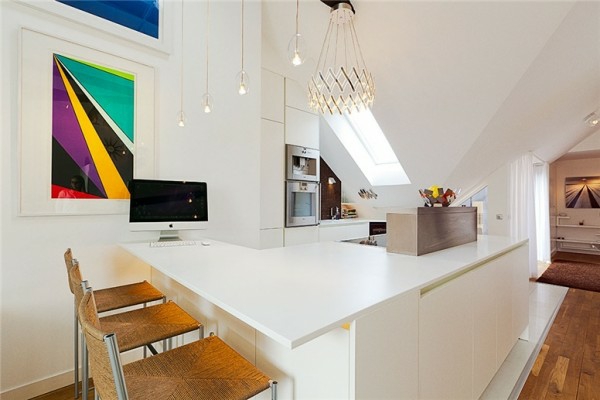 loftwohnung in schweden elegant weiß arbeitsplate küche