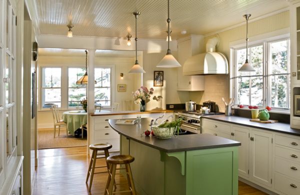 schöne coole pendelleuchten in der küche kücheninsel charme grün