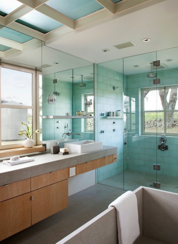 spa ausstattung im badezimmer glastüren waschbecken badewanne