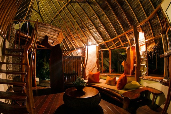 südsee stil für ihr haus rundes wohnzimmer viel bambus geflochtene decke