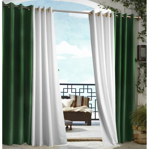 vorhänge gardinen außenbereich garten terrasse grün weiß