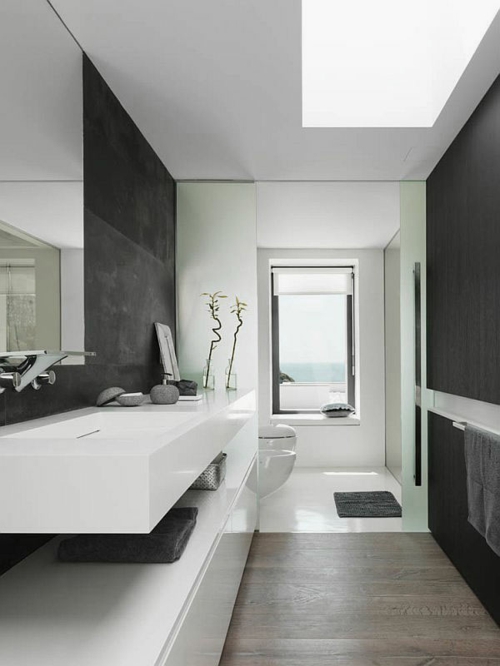 waschbecken schwarz wand weiß glanzvoll oberflächen matte wc