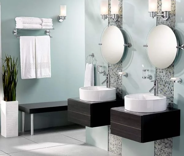 bodenvasen designs im badezimmer runde waschbecken wandspiegel