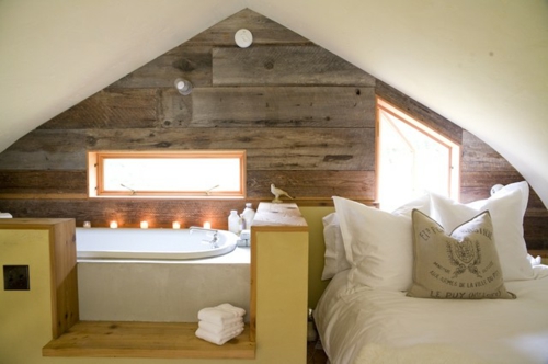 Besser schlafen doppelbett design badewanne holzplatten wandgestaltung