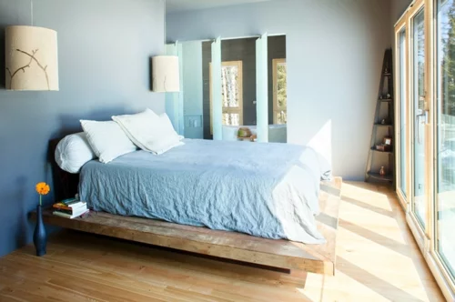 Besser schlafen doppelbett design schlafzimmer holz gestell matratze