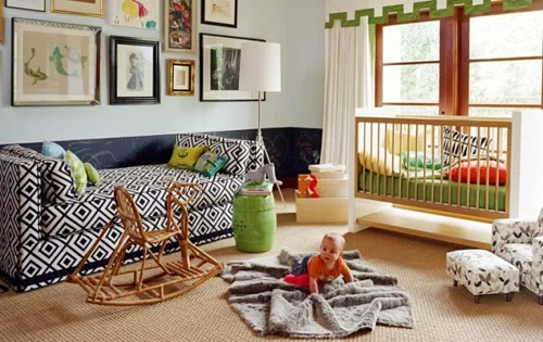 Deko Ideen fürs Gästezimmer babyzimmer rautenförmige muster schwarz weiß