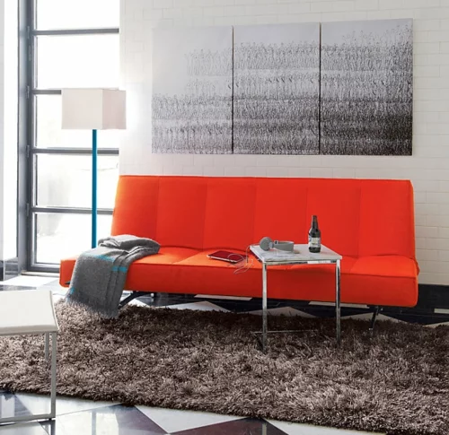 Deko Ideen fürs Gästezimmer rot sofa weich teppich