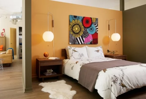 Dekoration mit alltäglichen Gegenständen schlafzimmer orange wand