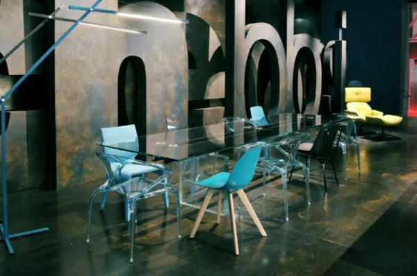 Designer Möbel Sammlung blau esszimmer mobiliar glastisch