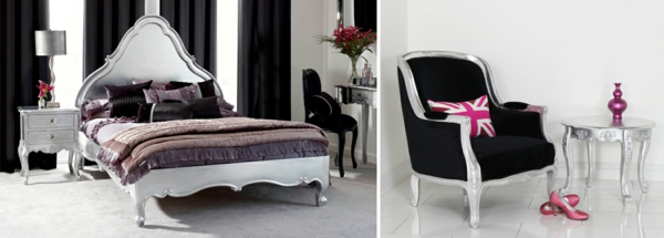 Interior Design im französischen Stil doppelbett kopfteil hoch sessel nebentisch