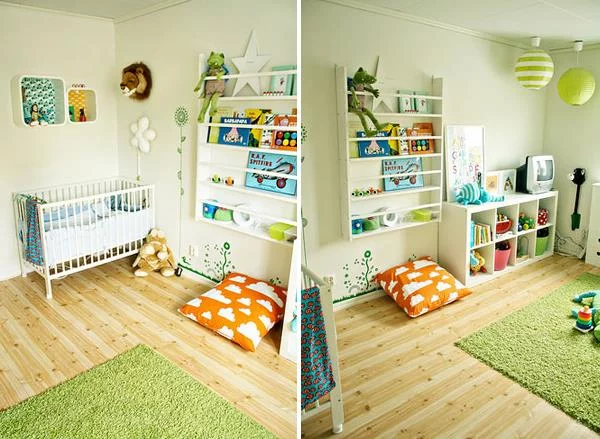 Kinderzimmer Einrichtung mit skurrilem Stil teppich weich regale