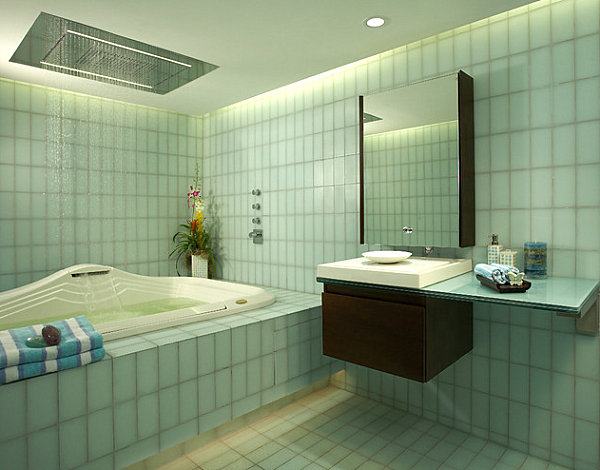 Luxus Badezimmer Ideen badfliesen grün minimalistisch