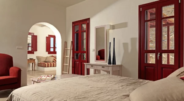 Luxus Designer Wohnungen schlafzimmer rot rahmen tür sessel