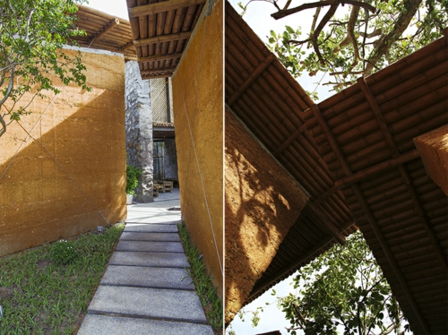 Nachhaltige Gartenhäuser aus Bambus und Stein dach