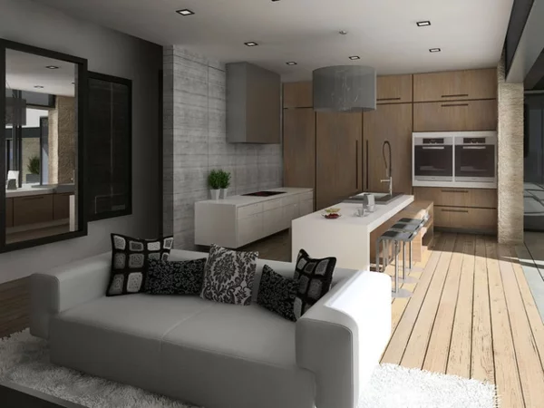 Neues Zuhause entwerfen pool küchenbereich trennwand grau farbe