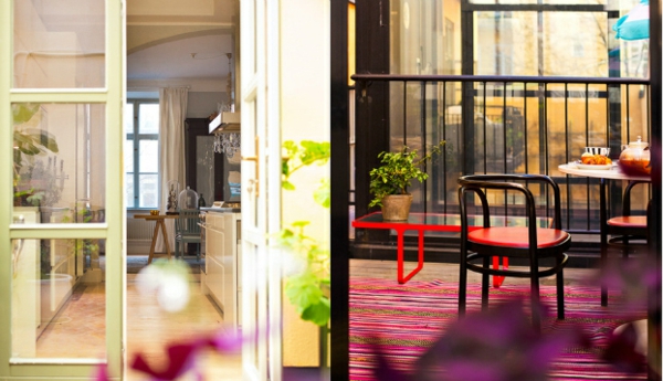 Skandinavisches Interior Design mit bunten Touches rot sitzplatz stuhl teppich