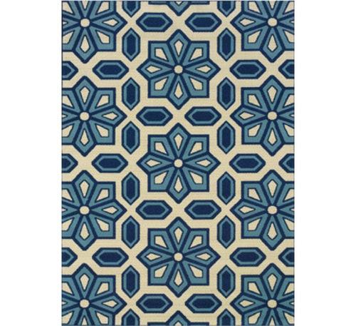 Teppich Designs für den Außenbereich blumenmuster blau beige orientalisch