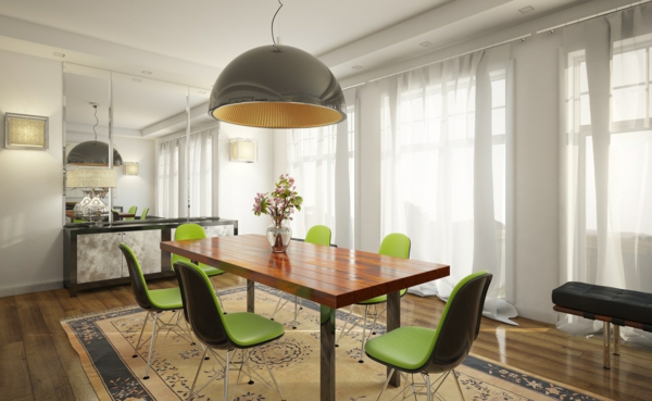 auffallendes esszimmer design grün gepolstert stühle modern