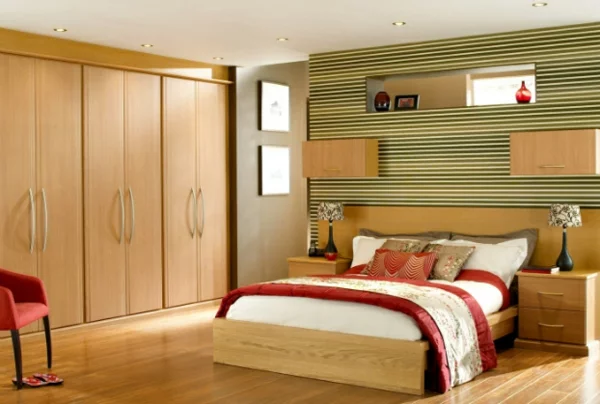 coole Ideen fürs Schlafzimmer Design warm bettwäsche rot weiß schrank