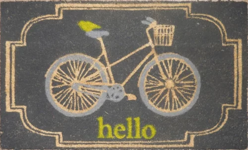 fahrräder als sommerdeko fußmatte in grau mit gelb und ocker