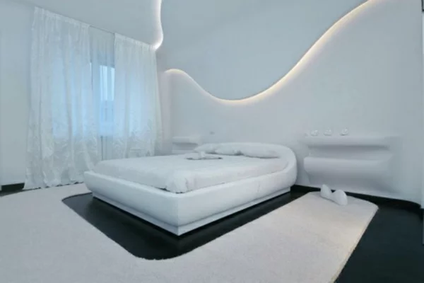 futuristische schlafzimmer designs gewölbt in strahlend weiß