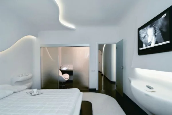 futuristische schlafzimmer designs milchglas zwischenwand