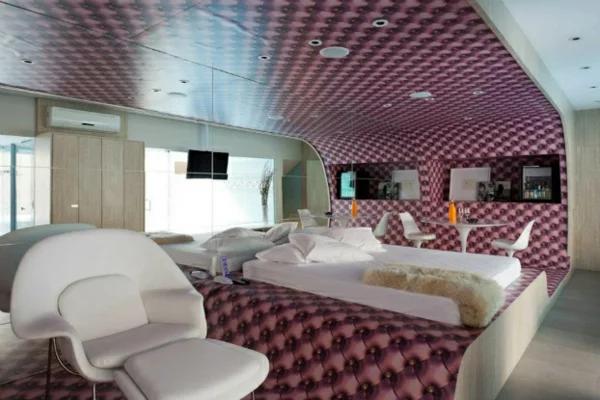 futuristische schlafzimmer designs organisch geschwungen in lavendel