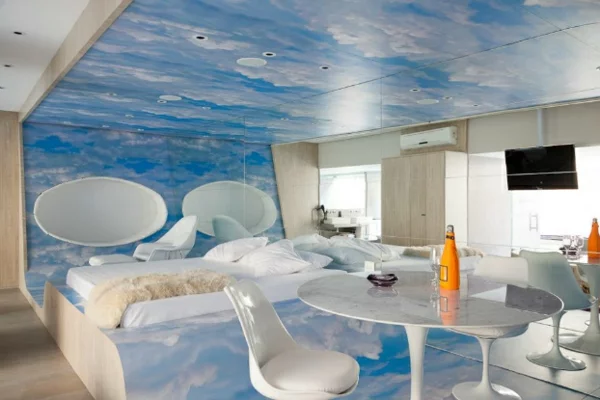 futuristische schlafzimmer designs über den wolken