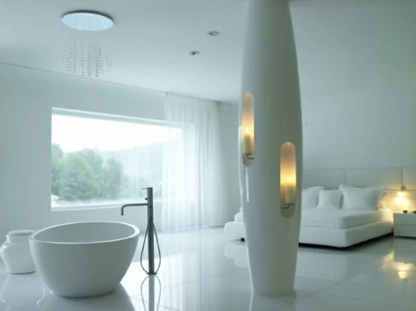 futuristische schlafzimmer freistehende ovale wanne und eingebaute kerzenhalter