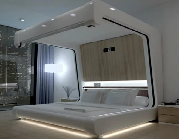 futuristische schlafzimmer wie im raumschiff
