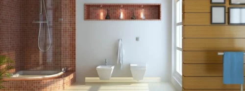 gut designtes Badezimmer fliesen braune nuancen wandregal duschkabine