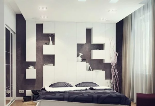 kleine schlafzimmer geometrische formen und einbauleuchten