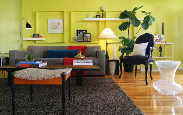 strahlende Farben im Interior Design wandgestaltung gelb wohnzimmer