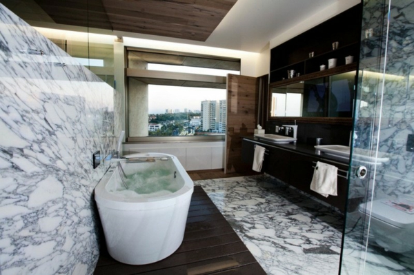 stylische wohnung ovale badewanne wand und fußboden aus marmor