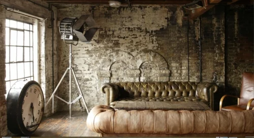wabi sabi attraktives interior design sofa leder rau wandgestaltung