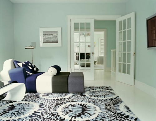 wohnzimmer top designs meerestöne abstrakt gemusterter teppich