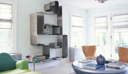 wohnzimmer designs originelles bücherregal rattan stühle