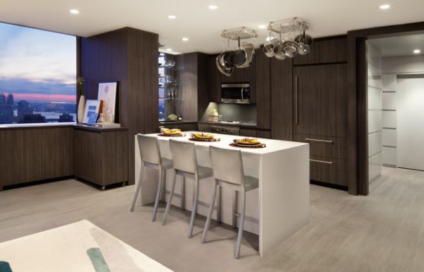 wunderschöne einrichtung mit laminat elegante kücheninsel panorama fenster