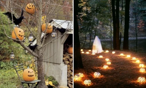 Coole Party Dekoration im Garten zu Halloween kerzen lichter
