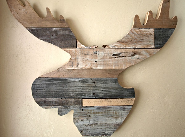 DIY Deko Ideen aus wiedergewonnenem Holz elchkopf silhouette