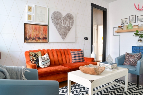 Das Wohnzimmer neu gestalten möbel designs orange sofa kissen wandgestaltung