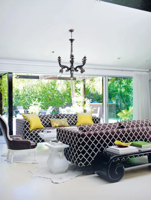 Design und Mode der 70er kleidung idee interieur rauten formen sofas kronleuchter