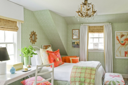 Kronleuchter im Schlafzimmer einzelbett frische farben wandgestaltung