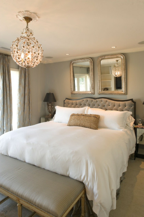 Kronleuchter im Schlafzimmer klassisch elegant doppelbett kopfteil