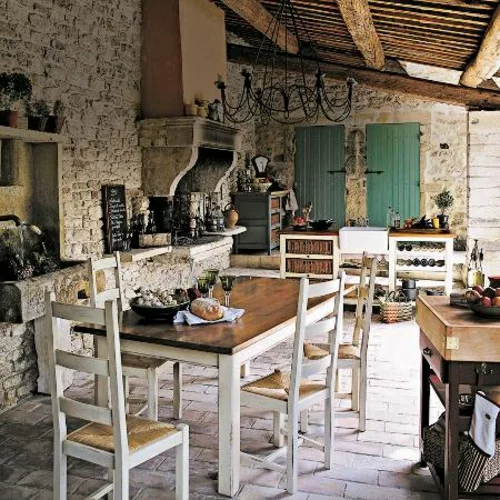 Küchen Design mit eingebautem Grill modern ziegelwände essecke stühle