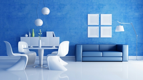 Moderne Wandfarbe fürs Zuhause blau kalt wirkung glanzvolle möbel