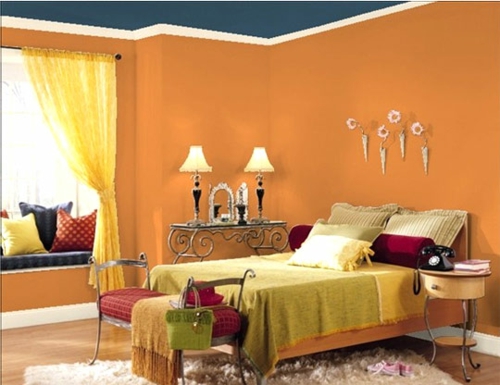 Moderne Wandfarbe fürs Zuhause orange schlafzimmer tischlampe 