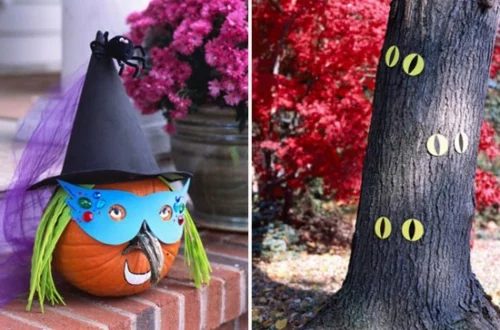 außenbereich deko halloween ideen selber machen DIY baum augen