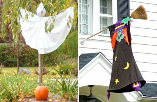 außenbereich garten deko halloween ideen selber machen DIY geist hexe